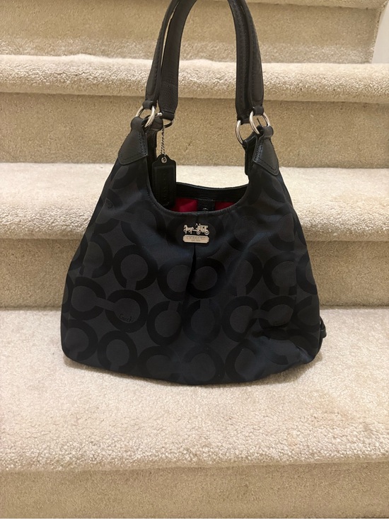 Coach Handbags - Coach Black Signature Shoulder Bag with Silver Hardware